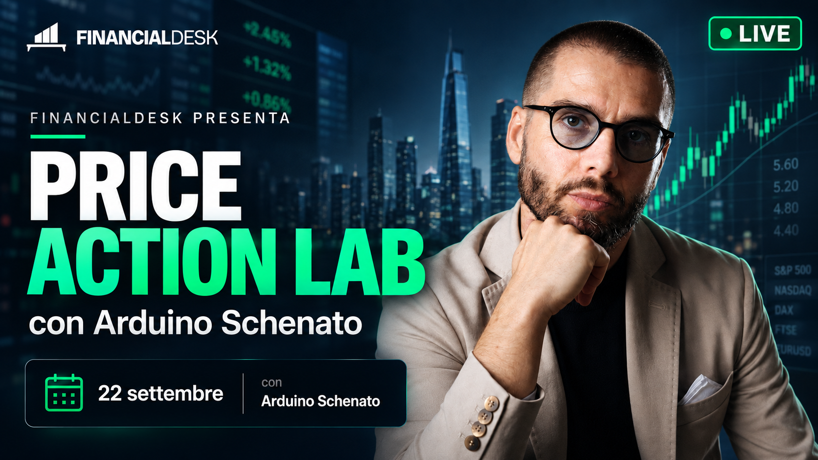 Arduino Schenato, locandina del Price Action Lab di martedì 22 settembre
